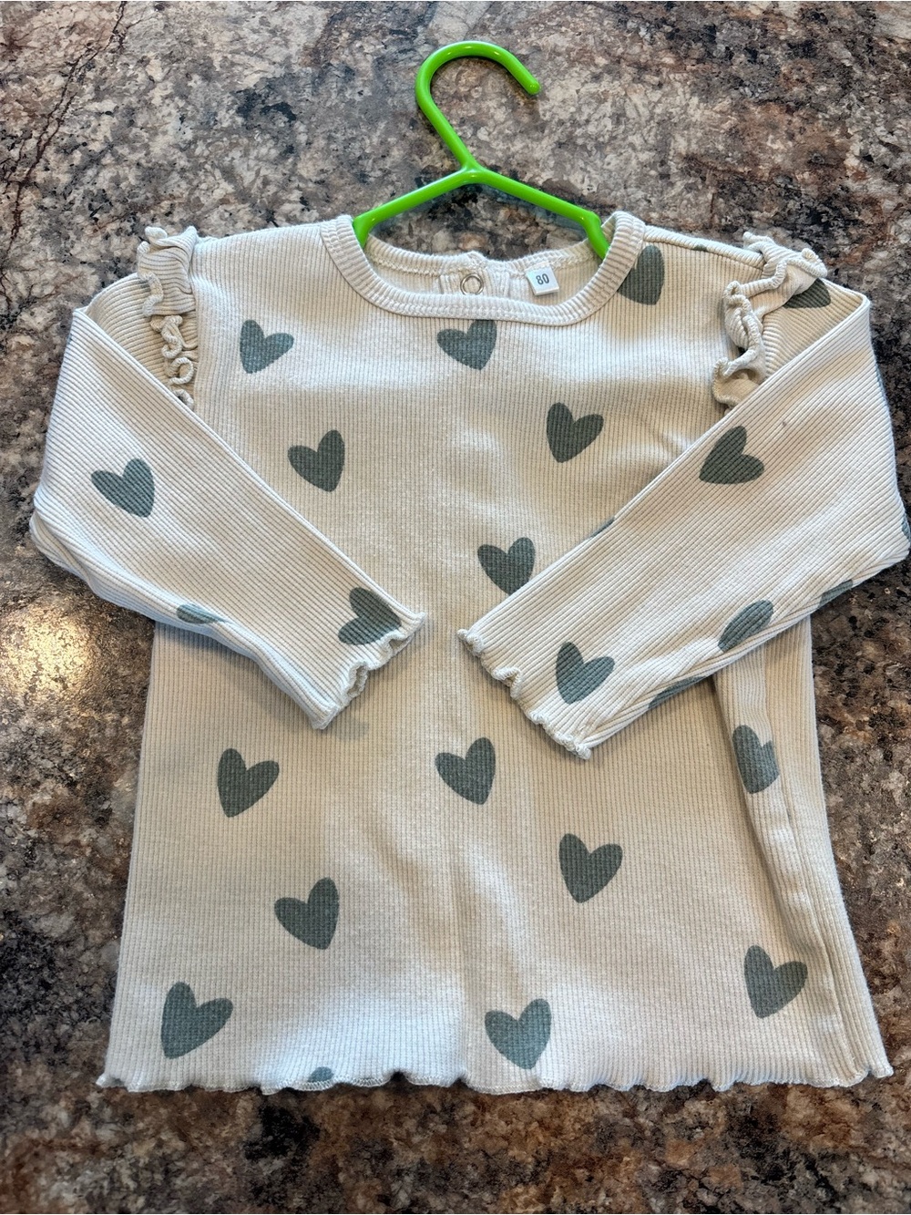 Girls Cream Heart Print Long-Sleeve Top